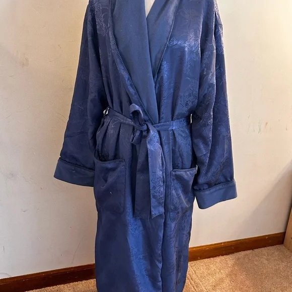 Vintage blue Sonoma floral fleece lined robe size large - Picture 2 of 9